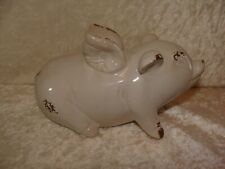 Sitting Angel Wings Flying Pig When Pigs Fly Ceramic Figurine Glossy 6”Lx3.5”H picture