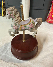 The San Francisco Music Box Company Vintage Rotating White Carousel Horse -Works picture