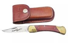 Uncle Henry Schrade LB7 Folding Pocket Knife Wood Handle W/ Leather Sheath picture