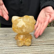 1.3LB3.7''Natural Golden Healer Hello Kitty Crystal Quartz Carving Heal Energy picture