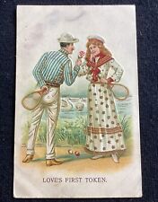 BEAUTIFUL Victorian embossed Valentine’s Day postcard vintage tennis couple  picture