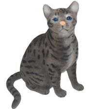 SC Grey Tabby Flocked Cat Figurine Realistic 7” Tall picture