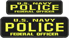 U  S N POLICE F OFFICER  EMBROIDERY3X11 and 2x9 Patch HOOK ON BACK black/yellow picture