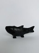 Vintage Black Clay Koi Fish Sculpture Figure Vessel picture