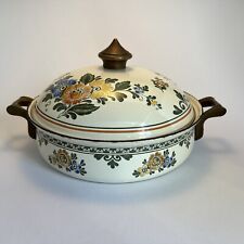 Vintage Asta Enamel Dutch Oven Floral Brass Handle With Lid picture