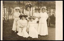 Antique Real Photo Postcard RPPC Women In Fancy Edwardian Dresses Floral Hats picture