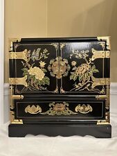Large Oriental Vintage Chinese Chinoiserie Black Lacquered Jewelry Box 15”x15”x9 picture