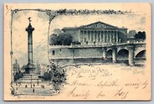 Vintage Souvenir De Paris PLACE DE LA BASTILLE CHAMBRE DES DEPUTES Postcard RARE picture