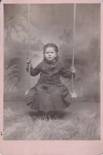 Cabinet Card Antique Photo Sweet Little Girl Swing Pink Farmington IL Mendenhall picture