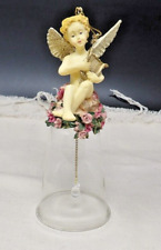 Vintage Resin & Crystal Angel w/Harp Christmas Tree Ornament   7