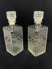 Vintage Mid Century Modern Clear Pressed Glass Liquor Decanter Set of 2 picture