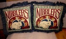 Vintage Primitive 2 Nibblers Striped Bunny Rabbits Pillows 10” X 10” Fun picture