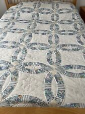 Vintage Beautiful Double Wedding Ring Quilt, 102 x 112”, Some Wear picture