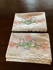 Vintage Pair of Embroidered and Crocheted Pillowcases picture