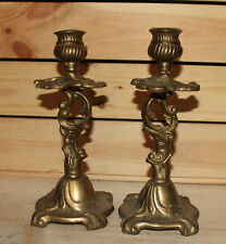 Vintage pair hand made floral brass candlesticks picture