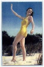 c1930's Beach Bathing Beauty Swimsuit White Sand Unposted Vintage Postcard picture