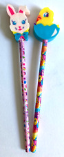 Lot Of 2 Vtg Lisa Frank Pencils With Big Eraser Tops BUNNY Rabbit & Baby CHICK picture