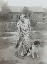 c.1940's Cocker Spaniel Farm Lady Print Dress Dog Farm Fashion Vtg Photograph picture