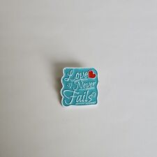 Love Never Fails Lapel Pin Blue & White with Red Heart picture