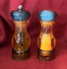 Mr Dudley Salt Shaker & Pepper Mill Set Acrylic Aqua Turquoise Amber Yellow picture
