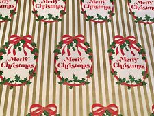 VTG MERRY CHRISTMAS WRAPPING PAPER GIFT WRAP NOS GOLD STRIPE picture