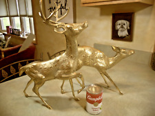 Large Pair Mid Century Brass Spotted Buck Doe Deer Statue Reindeer Figurine Set picture