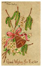 Antique Postcard Easter Bell Ribbon Flower Germany Embossed Gilded 1909 picture