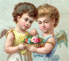 1880s Victorian Scrap Card Adorable Angels Cherubs Fantasy F129 picture