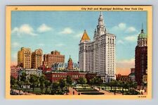 New York City NY-City Hall, Municipal Building, Antique Vintage Postcard picture