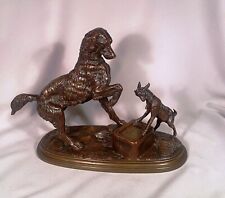 Antique A. Barye French Bronze Setter With Lamb picture