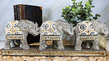 Ebros Feng Shui 3 Silver Geometric Elephants Statue W/ Tapestry Blanket Design picture