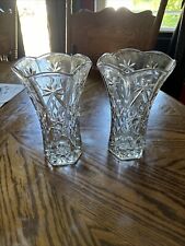 2 Vintage matching pair cut Clear Glass Vases picture