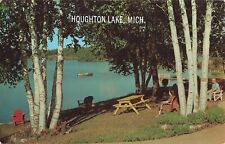 Houghton Lake, Michigan Postcard Picnic Boat Postmarked 1966       OO picture