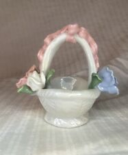 Vintage Porcelain Ceramic Flower Bouquet Floral Basket Pink Violet  picture