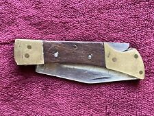 Vintage Folding Lock Stainless Pocket Knife w/ Wood Handle Brass Lining Pakistan picture