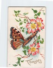 Postcard Thoughts with Flowers Butterfly Embossed Art Print picture