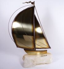 Vtg John DeMott Brass Sailboat Sculpture Onyx Stone Base 9.25