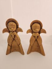 Christmas Angels Gold Tone Ceramic Set Of 2 Angels 1970's MCM picture