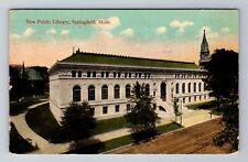 Springfield MA-Massachusetts, Aerial New Public Library, Vintage c1915 Postcard picture