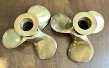 Pair of Brass Propellor Nautical Candle Holders Boat Beach Lake House Decor Vint picture