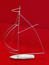 Sailboat Sculpture Silver toned Wire Contemporary Art Piece 5.75 in H picture