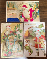 Vintage Merry Christmas Santa Claus Postcard Lot 3 Circa 1907-1917 picture