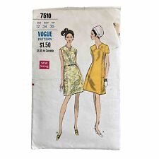 Vogue 7510 Fitted A-line Dress Front Seams Shaped Neck MCM Size 12 Bust 34 picture