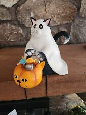 Cat Ghost Trick or Treater Shelf Sitter Figurine with Pumpkin Treat Bucket 2002  picture