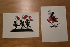 Lot Of 2 Fairy Children And Flowers Silhouette Continental Sized Postcards picture