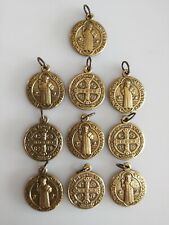 Catholic Lot of 10 x St Benedict Religious Medals Bronze Color Medal picture