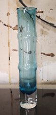 Aseda Glasbruk Bamboo Glass Vase Sweden Bo Borgstrom Blue Vintage 12.75