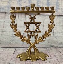 Vintage Brass Small 4” Menorah 9-Candle Star of David Jerusalem Judaica Israel picture