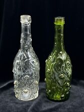 Rare Set Antique Green & Clear Barber Bottles With Gold Accents 8” picture