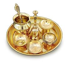 Brass Pooja Thali Set Small 6 Inch Puja Thali with Pital Plate Chandan picture
